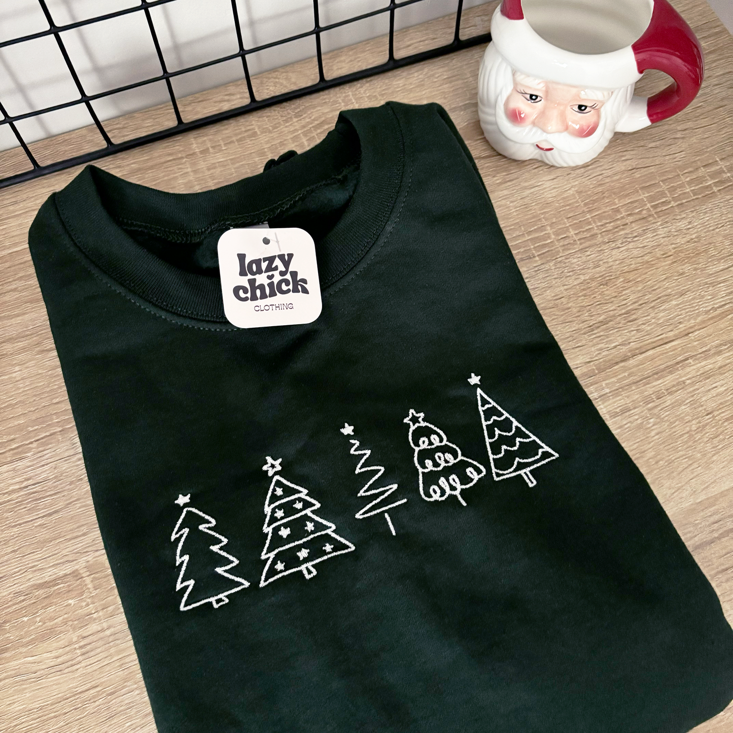 Christmas Trees Forest Green Embroidered Christmas Crewneck Sweatshirt