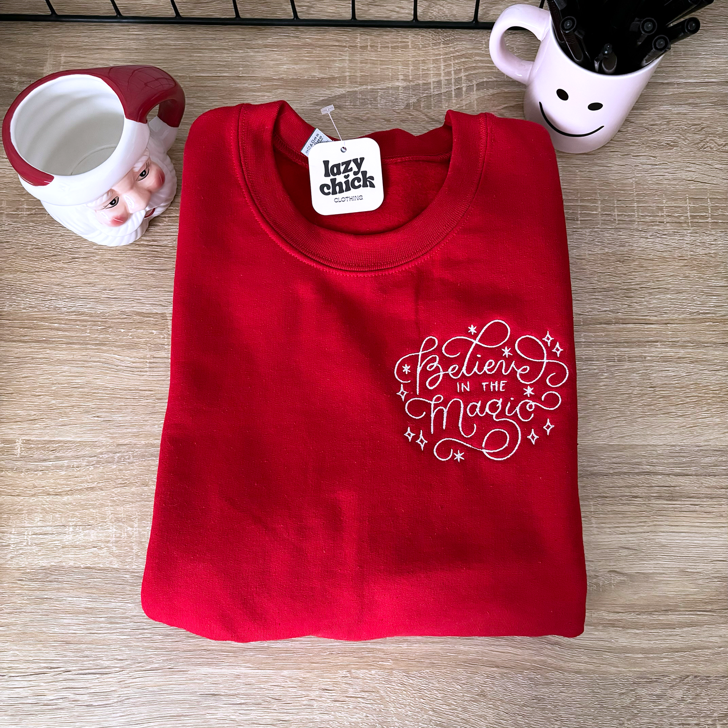 BELIEVE IN THE MAGIC Red Embroidered Christmas Crewneck Sweatshirt