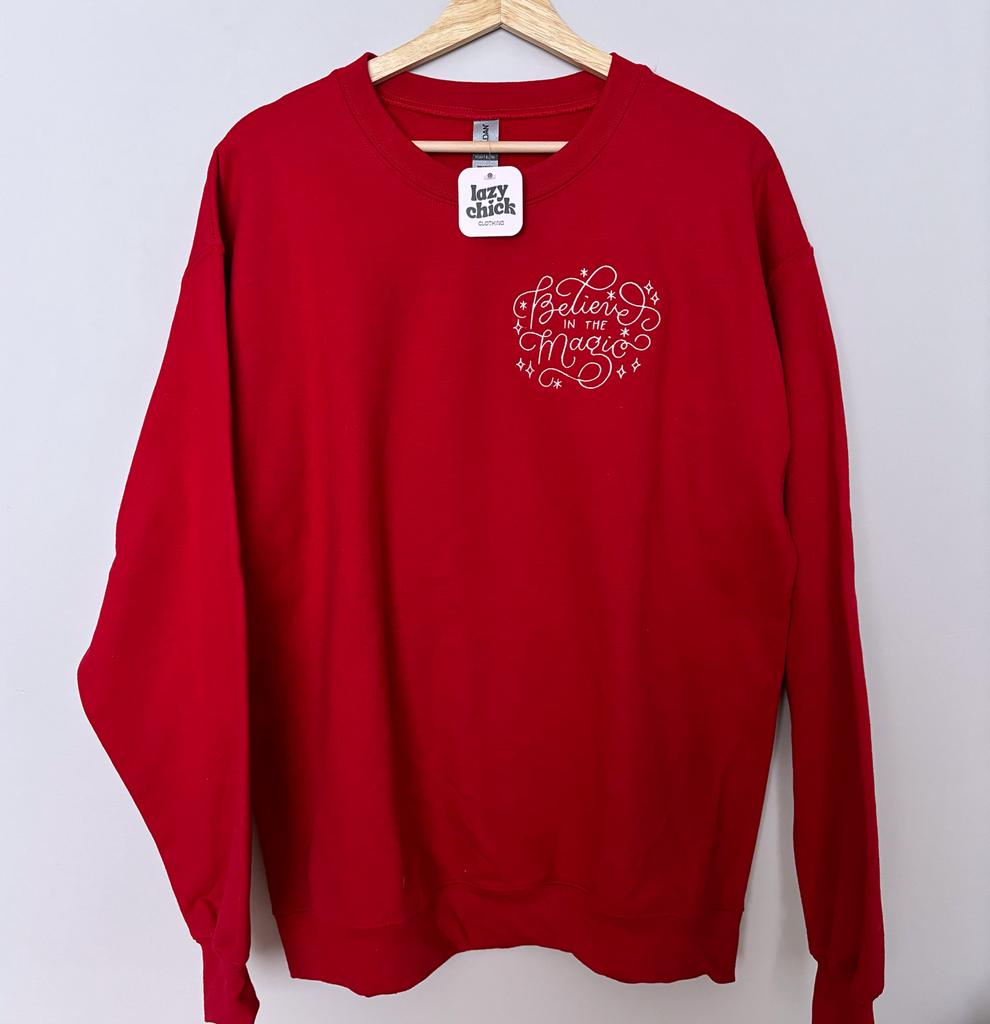 BELIEVE IN THE MAGIC Red Embroidered Christmas Crewneck Sweatshirt