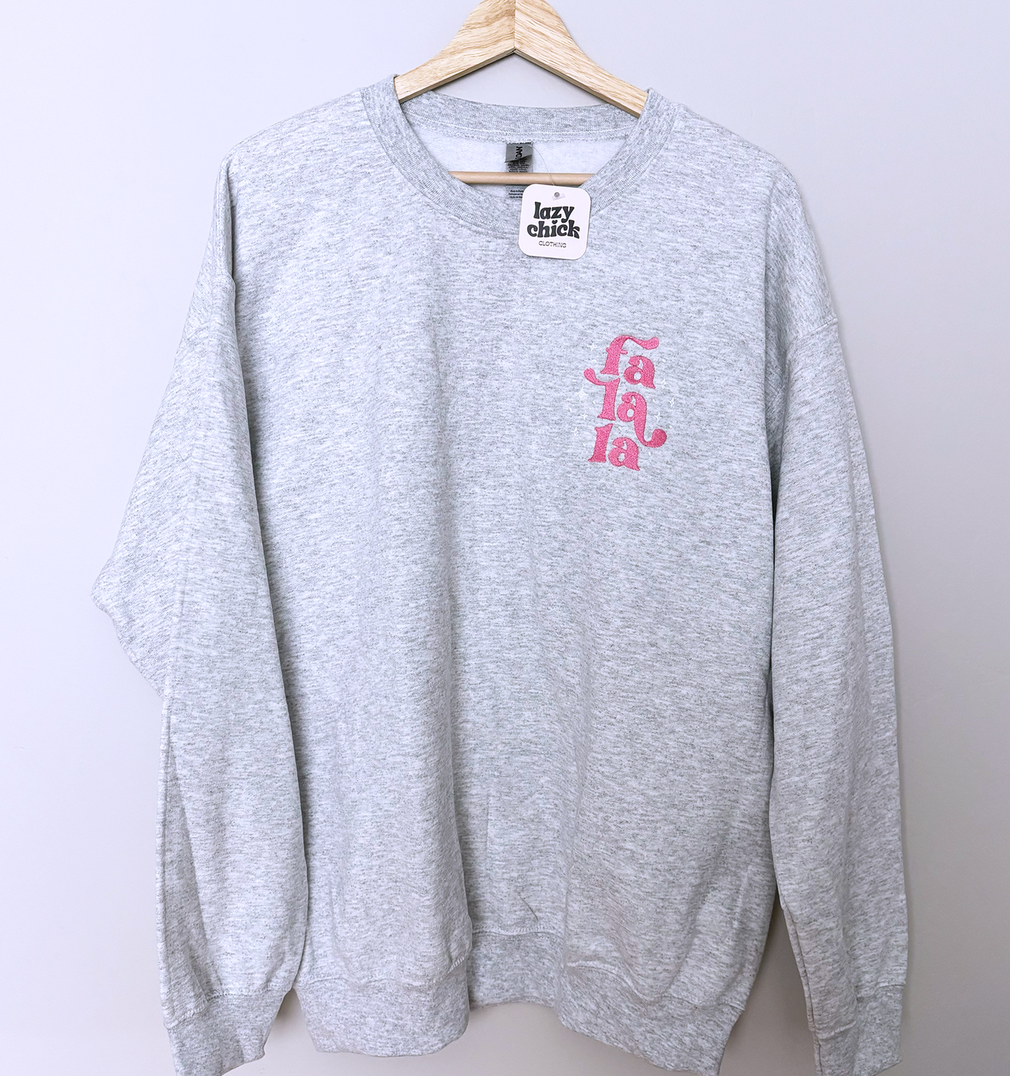 FA LA LA Ash Gray Embroidered Christmas Crewneck Sweatshirt