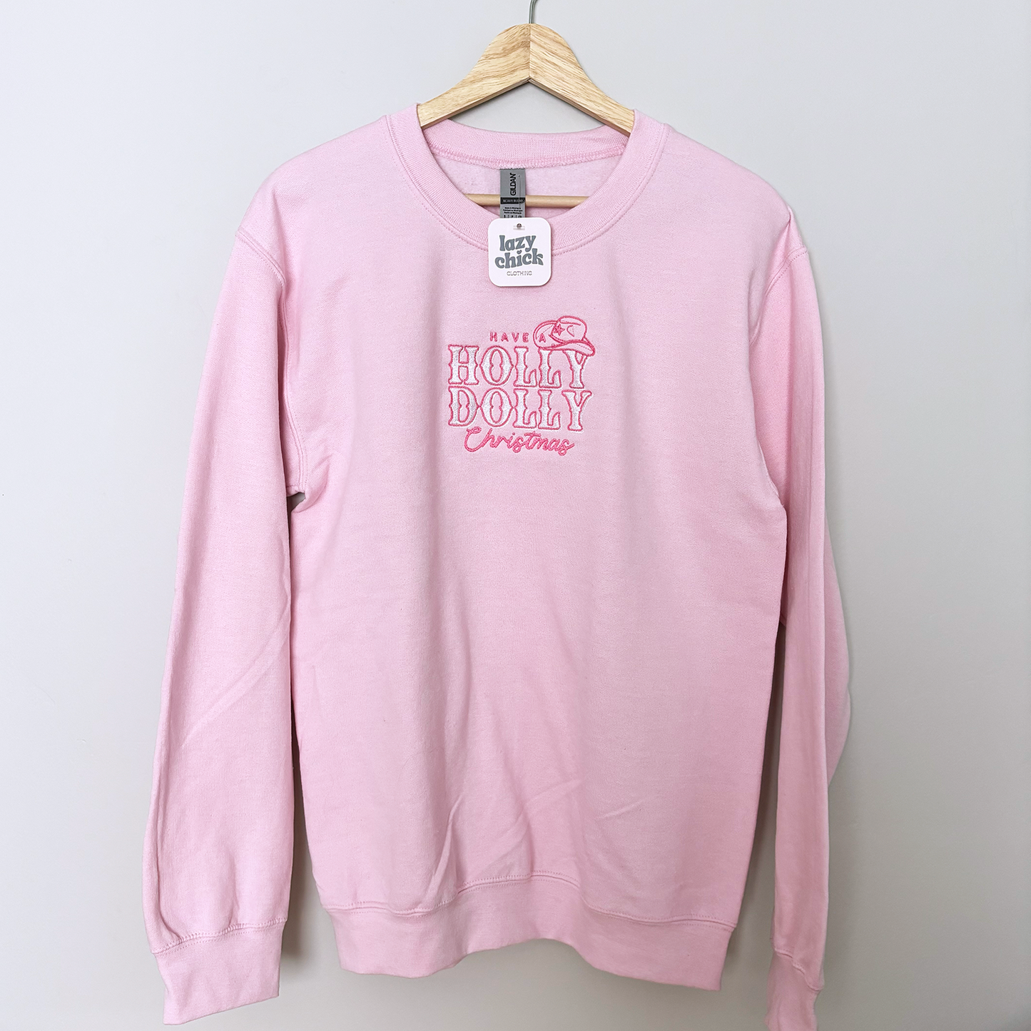 HOLLY DOLLY CHRISTMAS Pink Embroidered Christmas Crewneck Sweatshirt