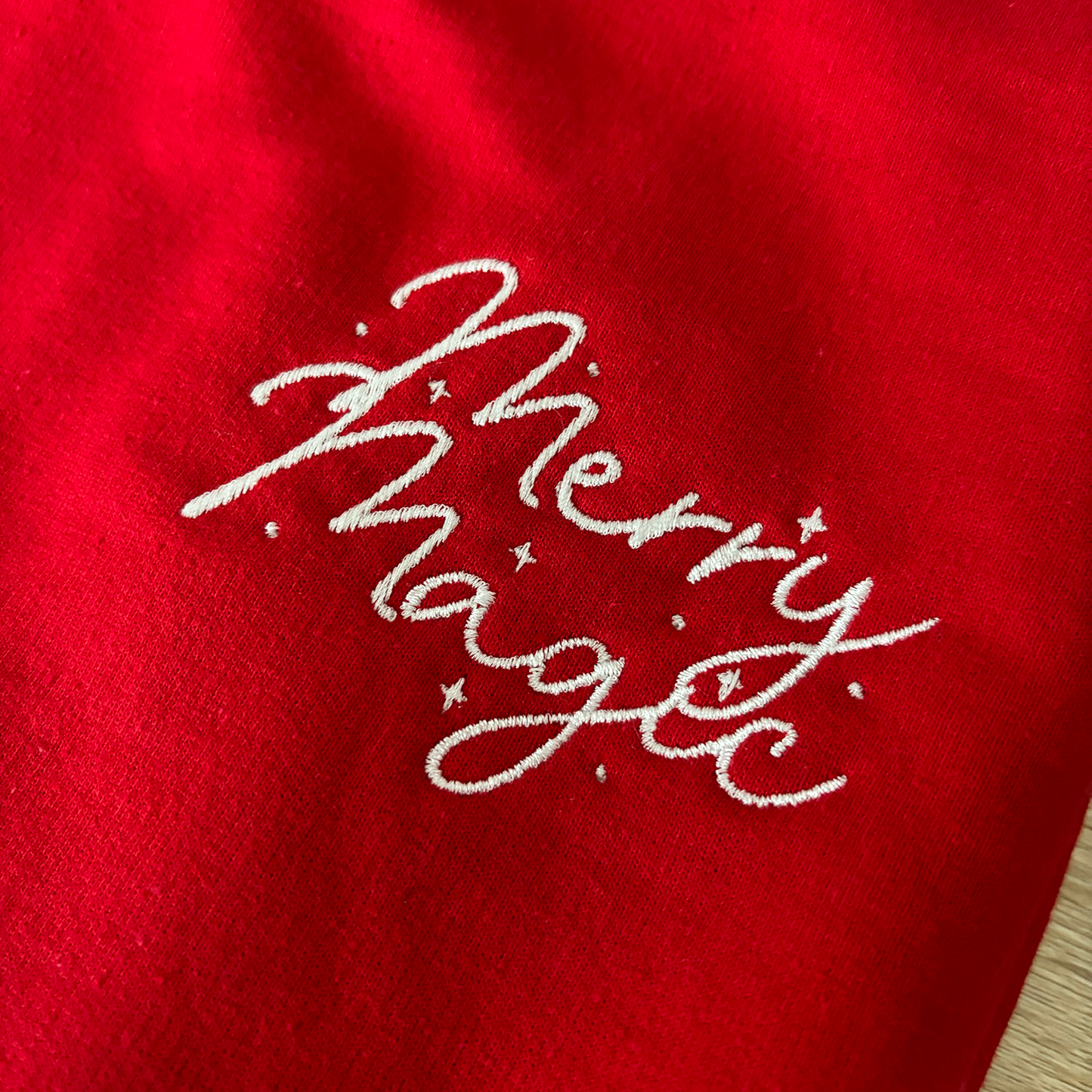 MERRY MAGIC Red Embroidered Christmas Crewneck Sweatshirt