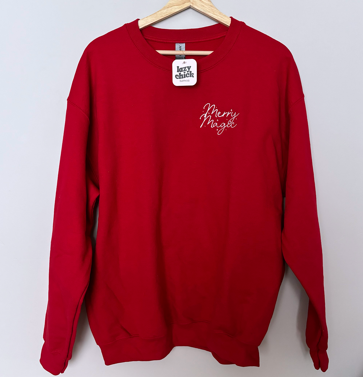 MERRY MAGIC Red Embroidered Christmas Crewneck Sweatshirt