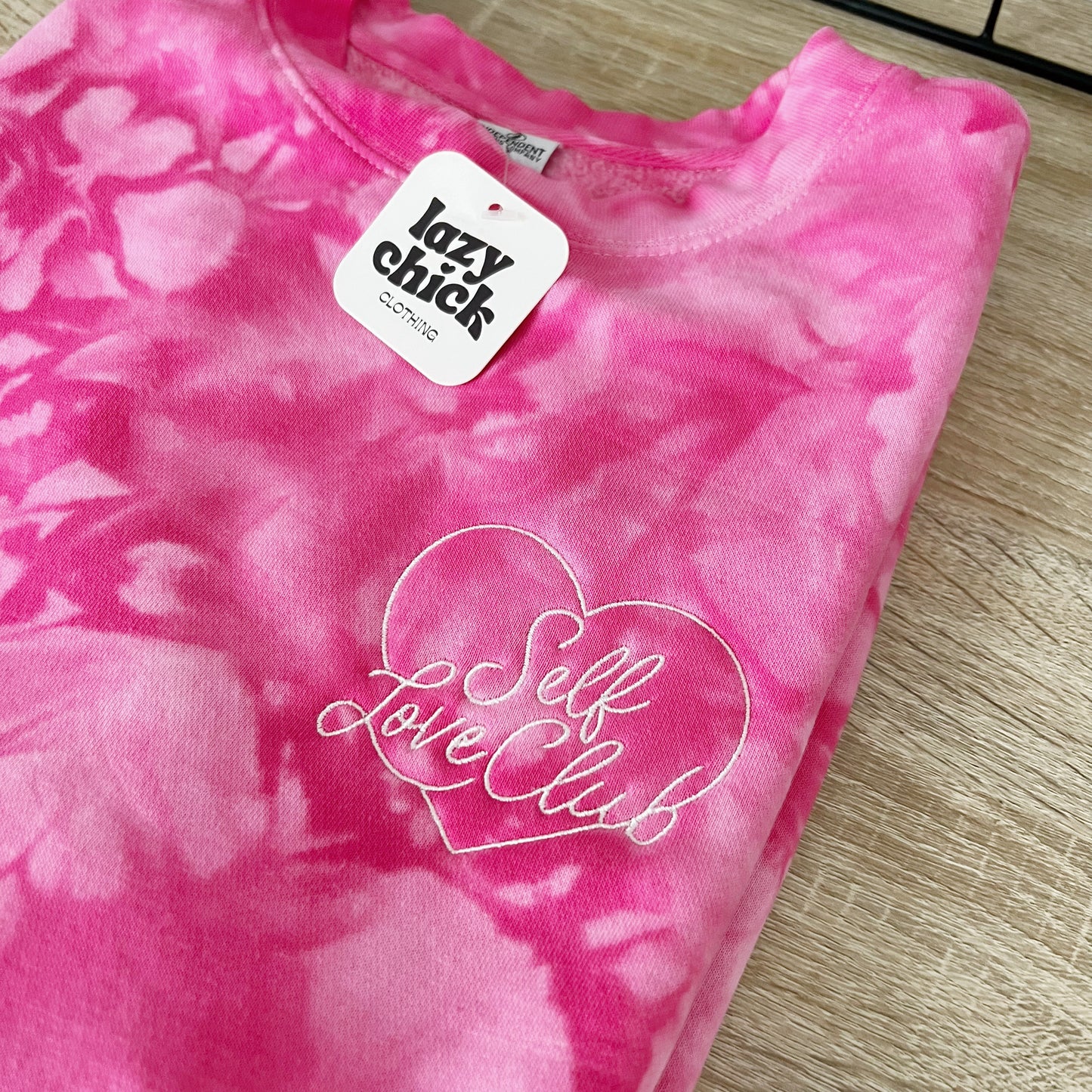 SELF LOVE CLUB Embroidered Pink Tie Dye Sweatshirt