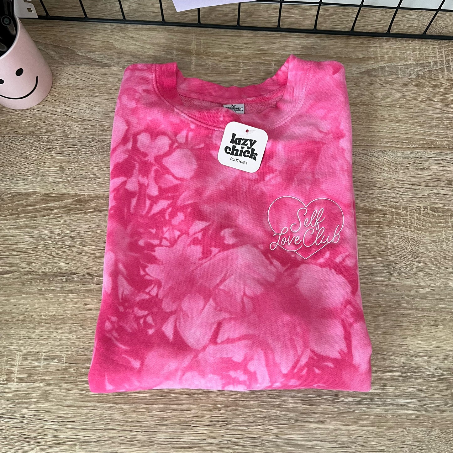 SELF LOVE CLUB Embroidered Pink Tie Dye Sweatshirt