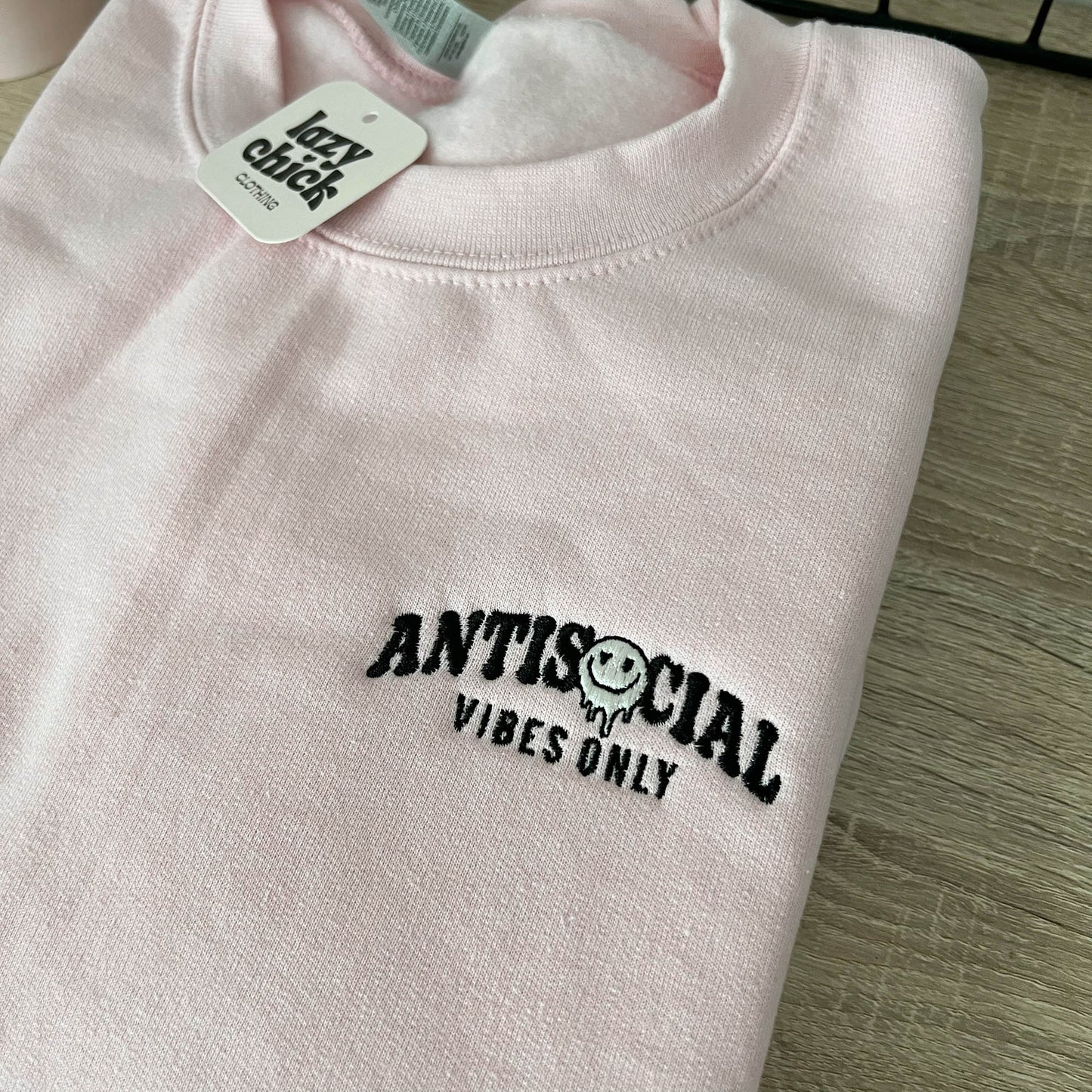 ANTISOCIAL VIBES Pink Embroidered Crewneck Sweatshirt