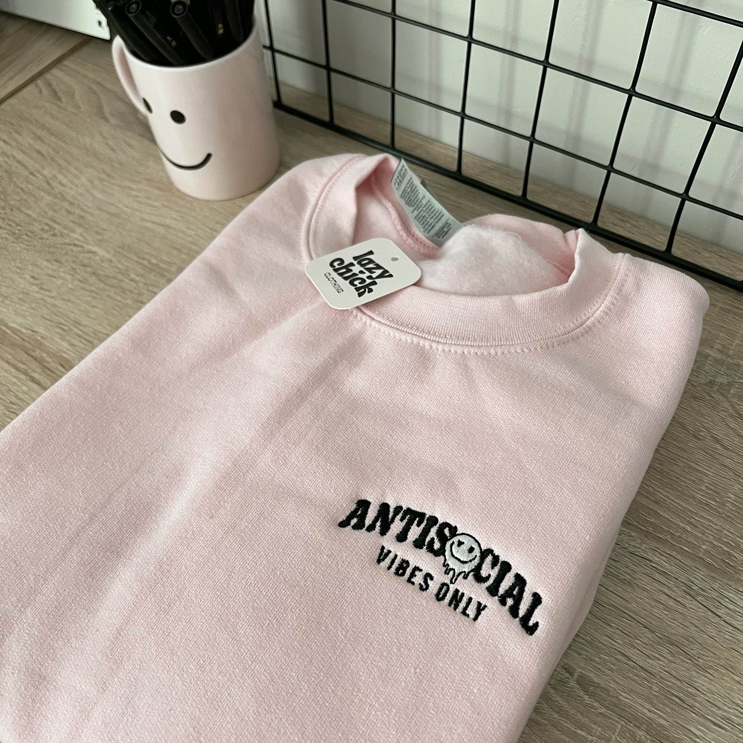 ANTISOCIAL VIBES Pink Embroidered Crewneck Sweatshirt