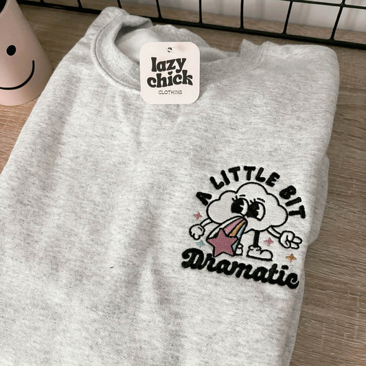 A LITTLE BIT DRAMATIC Ash Gray Embroidered Christmas Crewneck Sweatshirt