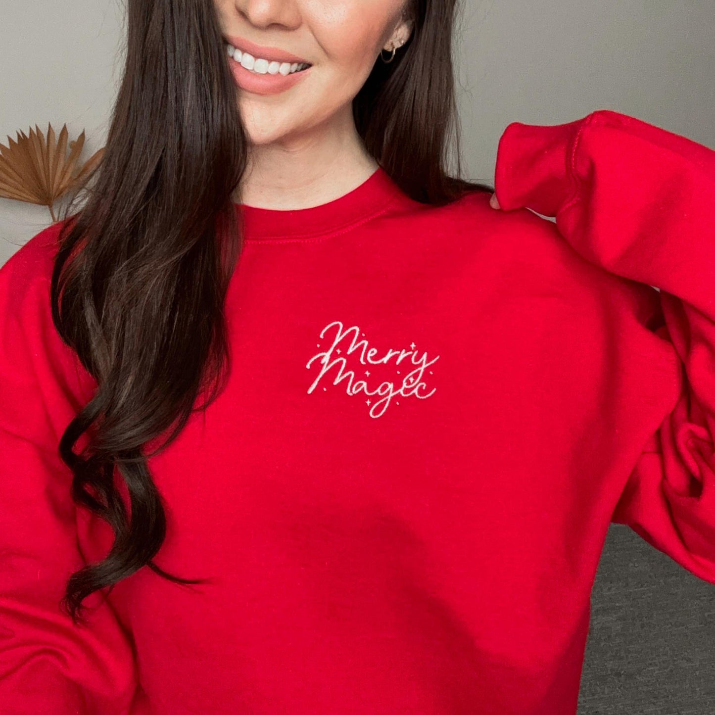 MERRY MAGIC Red Embroidered Christmas Crewneck Sweatshirt