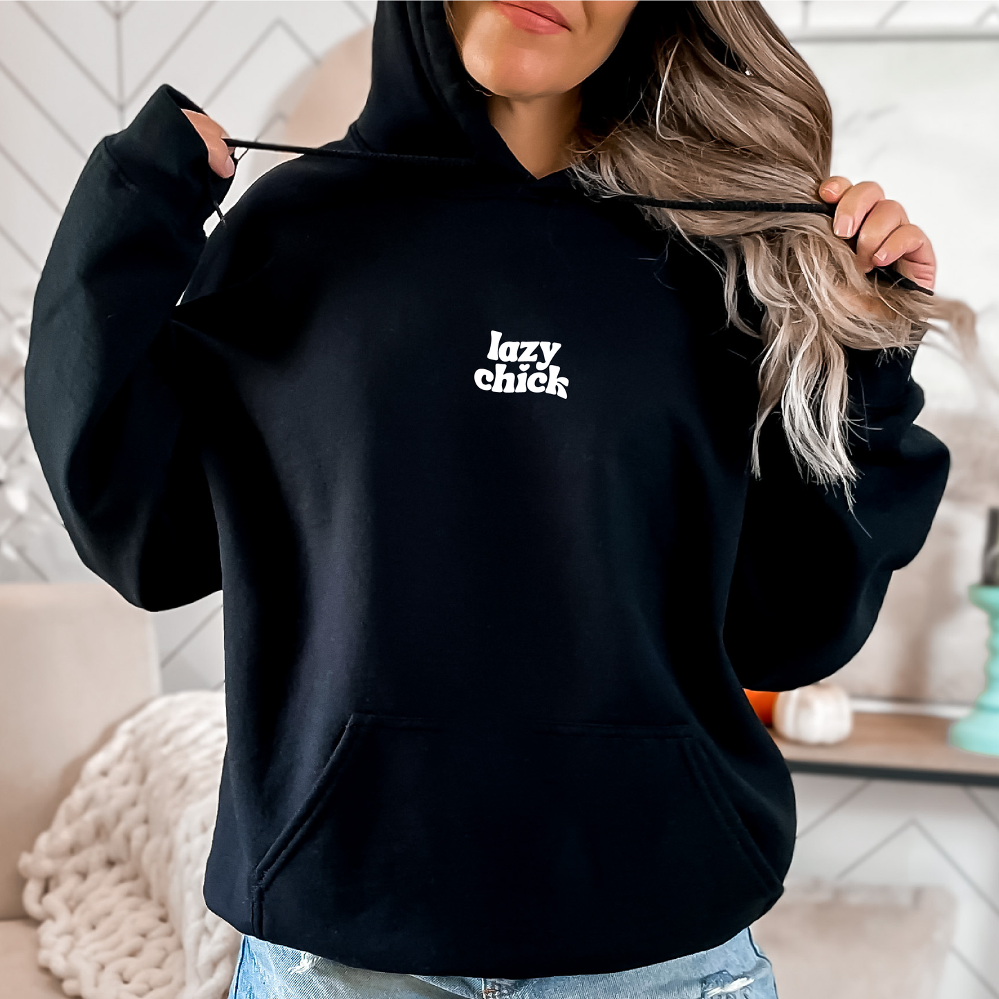 LAZY CHICK LOGO Black Hoodie Sweatshirt